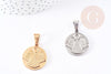 Pendentif médaille ronde ange acier doré ou platine 28.5mm, x1 (G4055)