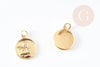 Pendentif médaille ronde ange laiton doré 18K, pendentif laiton doré pour création bijoux,médaille or,17mm, x1 G4929