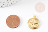 Pendentif médaille ronde boussolle étoile laiton doré 18K 21.5mm, x1 (G5330)