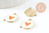Pendentif médaille ronde coeur émail orange laiton doré 17.5mm, x1 (G4294)