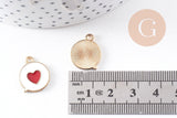 Pendentif médaille ronde coeur émail rouge laiton doré ,pendentif laiton amour pour création bijoux,17mm, x1 (G6192)