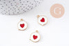 Pendentif médaille ronde coeur émail rouge laiton doré ,pendentif laiton amour pour création bijoux,17mm, x1 (G6192)