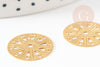 Pendentif médaille ronde dentelle acier doré, pendentif doré,sans nickel,acier doré,médaille or,17.5mm, x2 G4913