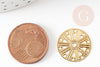 Pendentif médaille ronde dentelle acier doré, pendentif doré,sans nickel,acier doré,médaille or,17.5mm, x2 G4913