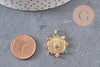 Pendentif médaille ronde étoile laiton doré zircons colorés, un pendentif doré avec cristaux pour création bijoux,24mm, x1 (G3377)