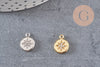 Pendentif médaille ronde étoile laiton doré zircons, pendentif doré avec cristaux pour création bijoux,13mm, x1 (G3471)
