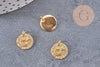 Pendentif médaille ronde lune étoile laiton doré texturé, un pendentif doré sans nickel création bijoux,12mm, x1 (G4932)
