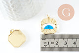 Pendentif médaille ronde oeil émail blanc bleu laiton doré 18K et cristal zircon,pendentif laiton création bijoux,20.6mm,x1 (G3580)