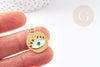 Pendentif médaille ronde oeil émail blanc laiton doré 18K zircon 22.5mm, x1 (G3553)