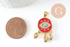 Pendentif médaille ronde oeil émail rouge laiton doré 18K et cristal zircon,pendentif laiton amour pour création bijoux,28mm, x1 (G3579)