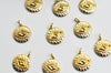 Pendentif médaille ronde oeil laiton doré 18K texturé 15.5mm, un pendentif doré sans nickel pour la création, x1 G4654