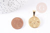 Pendentif médaille ronde rose des vents acier 304 inoxydable doré ,23.4mm, pendentif doré sans nickel,acier doré, création bijoux,x1 (G2637)
