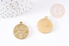 Pendentif médaille ronde rose des vents acier 304 inoxydable doré 23.4mm, x1 (G2639)