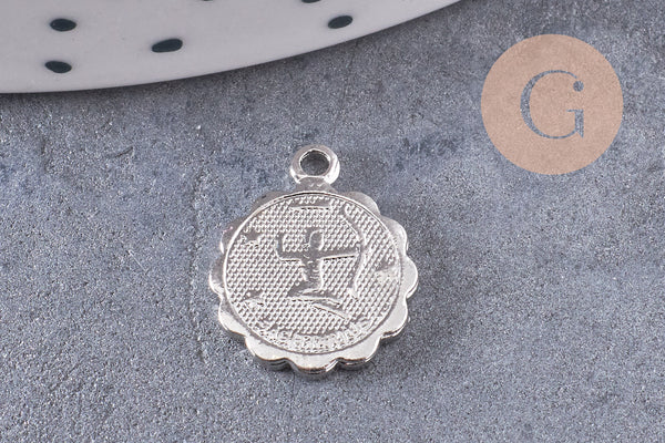 Pendentif médaille ronde signe astrologique laiton platine 14mm, x1 (G3462)