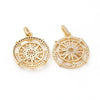 Pendentif médaille ronde soleil boussole laiton doré 18K zircons, un pendentif doré avec cristal pour création bijoux,21mm, x1 (G3552)