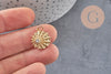 Pendentif médaille ronde soleil laiton doré zircon, un pendentif doré avec cristaux pour création bijoux,18mm, x1 G3469