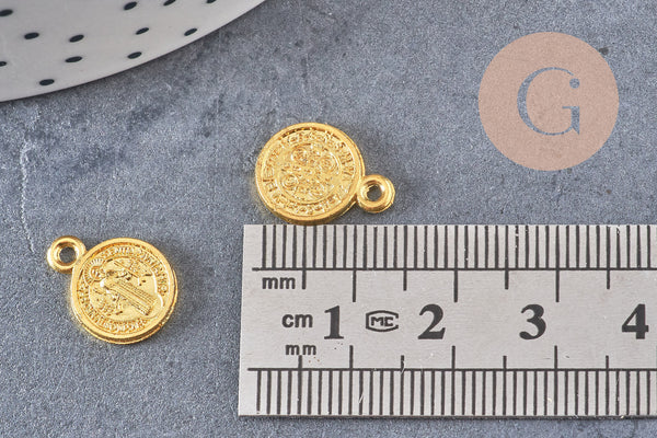 Pendentif médaille rondes Saint Benoit zamac doré 14mm, médaillon religionsans nickel, x10 (G1623)