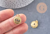 Pendentif médaille soleil oeil émail laiton doré 18K et cristal zircon,pendentif laiton chance pour création bijoux,17mm,x1 (G5287)