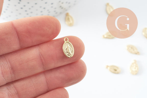 Pendentif médaille vierge ovale acier 304 inoxydable doré 12.5mm, x2 (G9943)