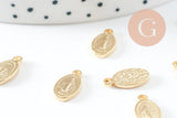 Pendentif médaille vierge ovale acier 304 inoxydable doré 12.5mm, x2 (G9943)