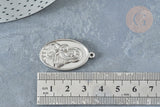 Pendentif médaille vierge ovale acier 304 inoxydable platine 34mm, x1 (G8321)