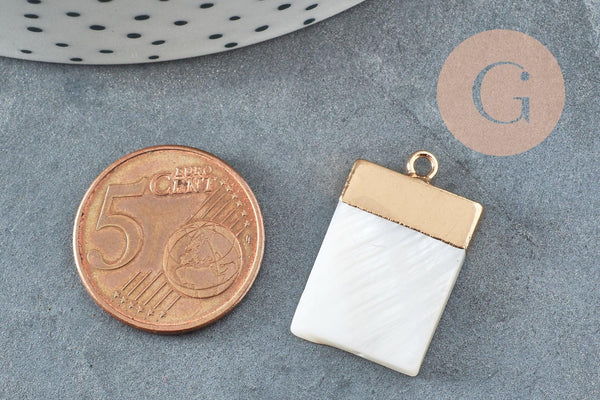 Pendentif nacre blanche naturelle doré rectangle 24mm,pendentif rond nacre,coquillage blanc, x2 G2579