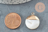 Pendentif nacre blanche naturelle doré,fourniture créative,pendentif rond nacre,coquillage blanc, 22.5mm, x2 G2548