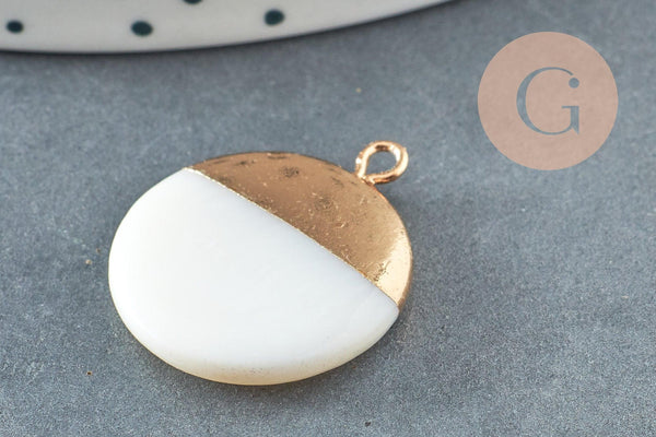 Pendentif nacre blanche naturelle doré,fourniture créative,pendentif rond nacre,coquillage blanc, 23.5mm,x2 G5145