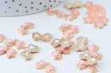 Pendentif noeud doré émail rose 10mm,pendentif doré pour création de bijoux x5 (G6097)