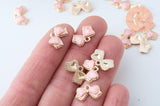Pendentif noeud doré émail rose 10mm,pendentif doré pour création de bijoux x5 (G6097)