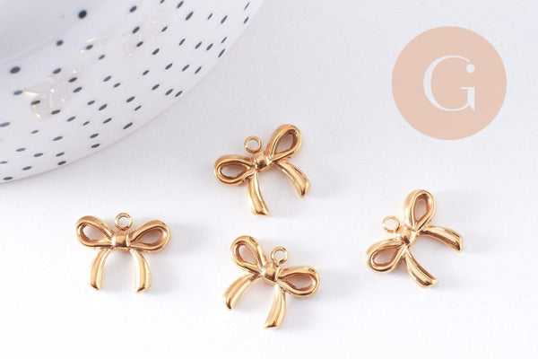 Pendentif noeud papillon acier 304 inoxydable doré 18K PVD 16mm, x1 (G10613)