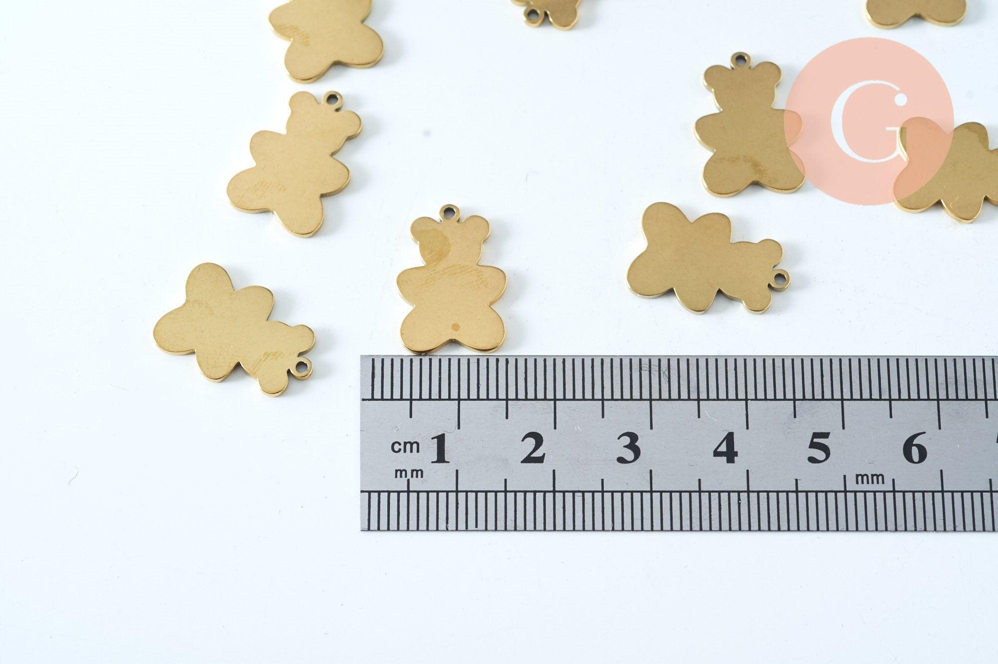 Pendentif nounours acier 201 inoxydable doré PVD 16mm, x1 (G6020)