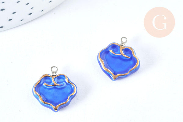 Pendentif nuage bleu porcelaine laiton Platine 17-18mm, pendentif porcelaine pour fabrication bijoux DIY, x1 G7149