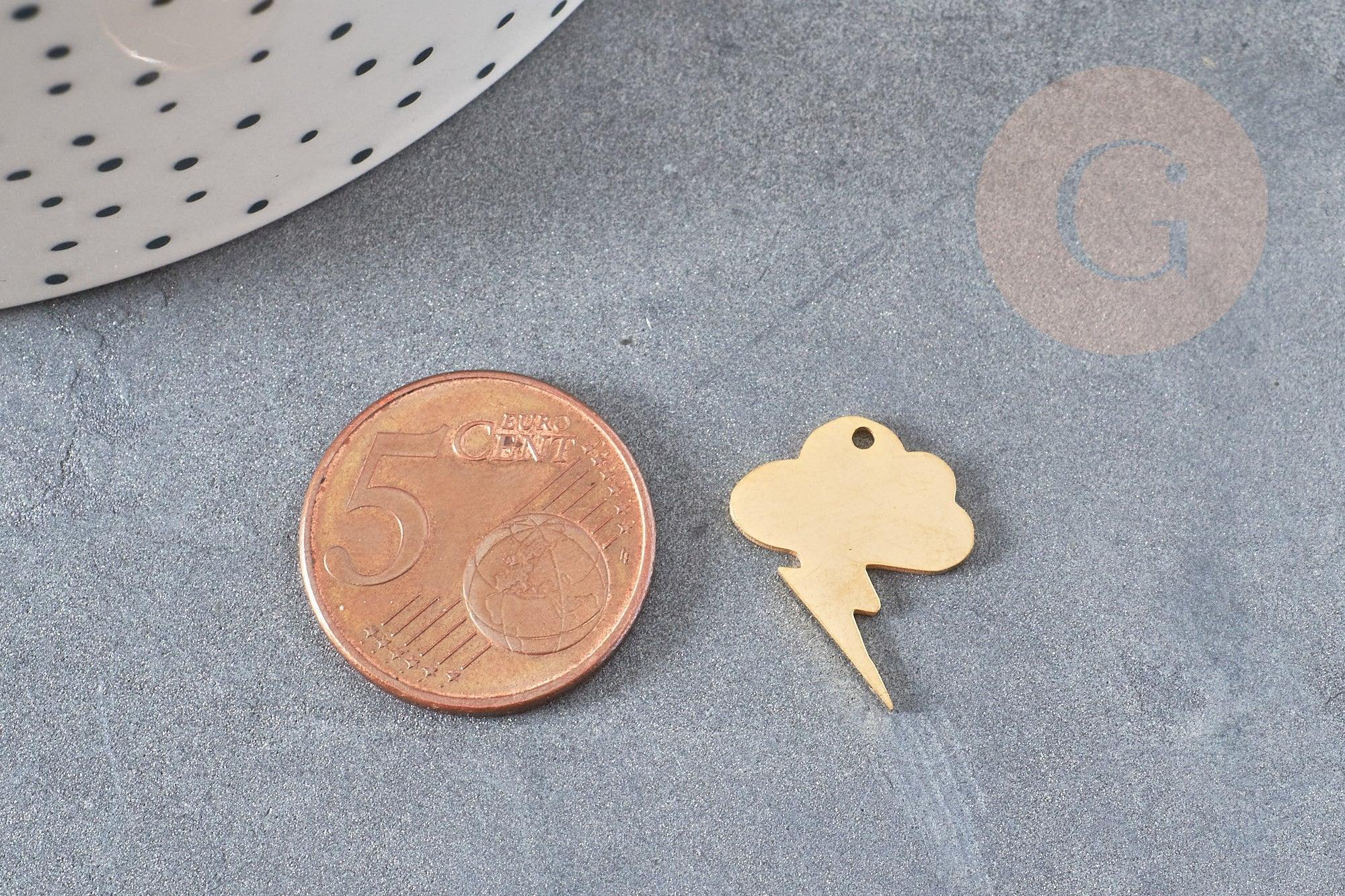 Pendentif nuage éclair acier doré inoxydable 19mm, x1 (G4007)