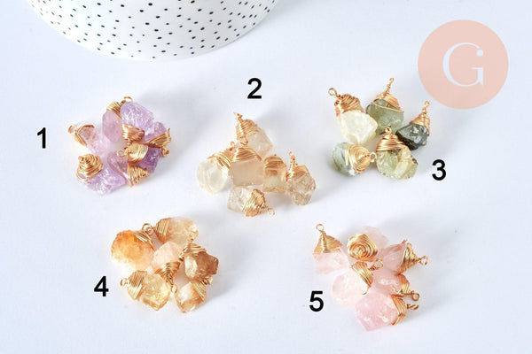 Pendentif nuggets pierres naturelles support doré 18K - 20.5-27mm, pendentif bijoux pierre naturelle, x1 (G7108)