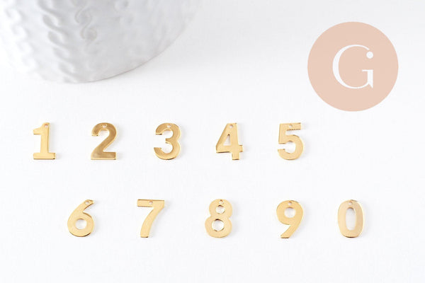 Pendentif numéro chiffre acier doré inoxydable 11mm, x1 (G5320)