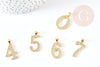 Pendentif numéro laiton doré 14K cristal blanc 23mm, x1 (G4803)
