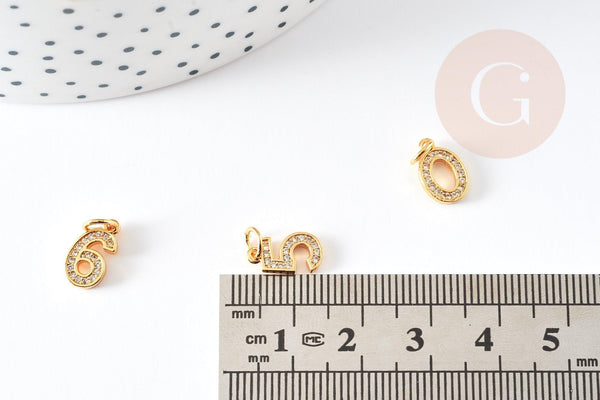 Pendentif numéro laiton doré zircon blanc 11mm, x1 (G3640)