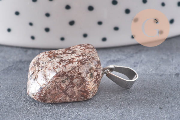 Pendentif obsidienne neige roulé acier platine 15-35mm, pendentif pierre acier inoxydable pierre naturelle, x1, G4991