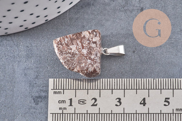 Pendentif obsidienne neige roulé acier platine 15-35mm, pendentif pierre acier inoxydable pierre naturelle, x1, G4991