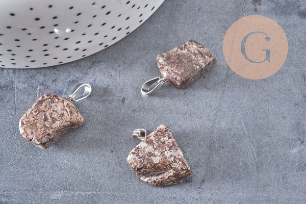 Pendentif obsidienne neige roulé acier platine 15-35mm, pendentif pierre acier inoxydable pierre naturelle, x1, G4991