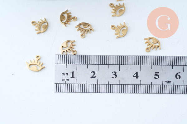 Pendentif oeil acier doré inoxydable 8.5mm, un joli pendentif pour la création de bijoux DIY, x1 G6037