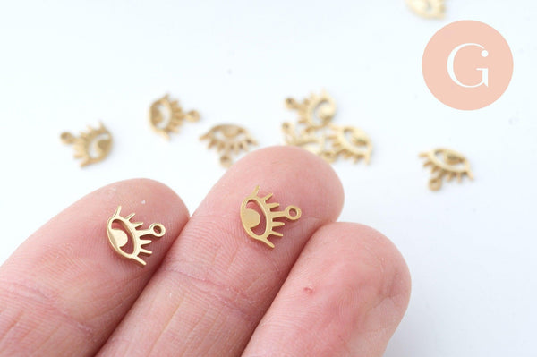 Pendentif oeil acier doré inoxydable 8.5mm, un joli pendentif pour la création de bijoux DIY, x1 G6037