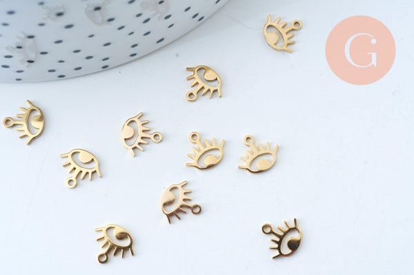 Pendentif oeil acier doré inoxydable 8.5mm, un joli pendentif pour la création de bijoux DIY, x1 G6037