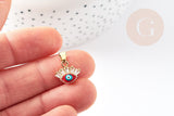 Pendentif oeil doré cristal zircon émaillé, pendentif doré, porte-bonheur,laiton doré,mauvais oeil,,12x13mm, x1 G3166