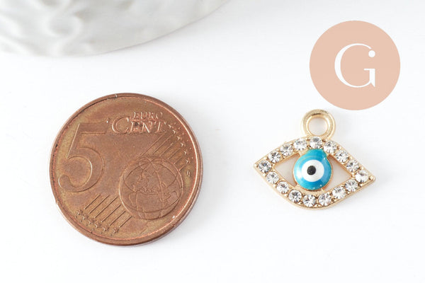 Pendentif œil doré cristal zircon,pendentif doré,porte-bonheur, métal doré, Pendentif etoile,17mm, x2 (G2979)