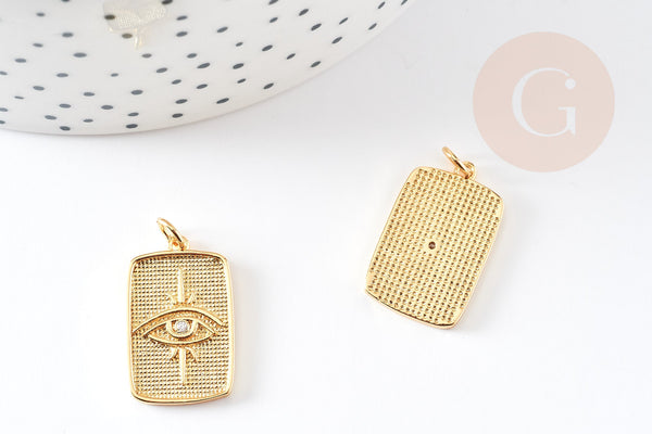 Pendentif oeil protecteur chance en laiton zircon 18K,Pendentif doré porte-bonheur,23mm x1 G4468