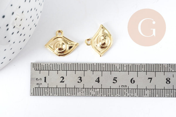 Pendentif oeil protecteur zamac doré 16k, x2 (G8921)
