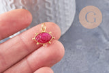 Pendentif oeil rubis naturel argent 925 doré 18K 15mm, x1 (G9869)