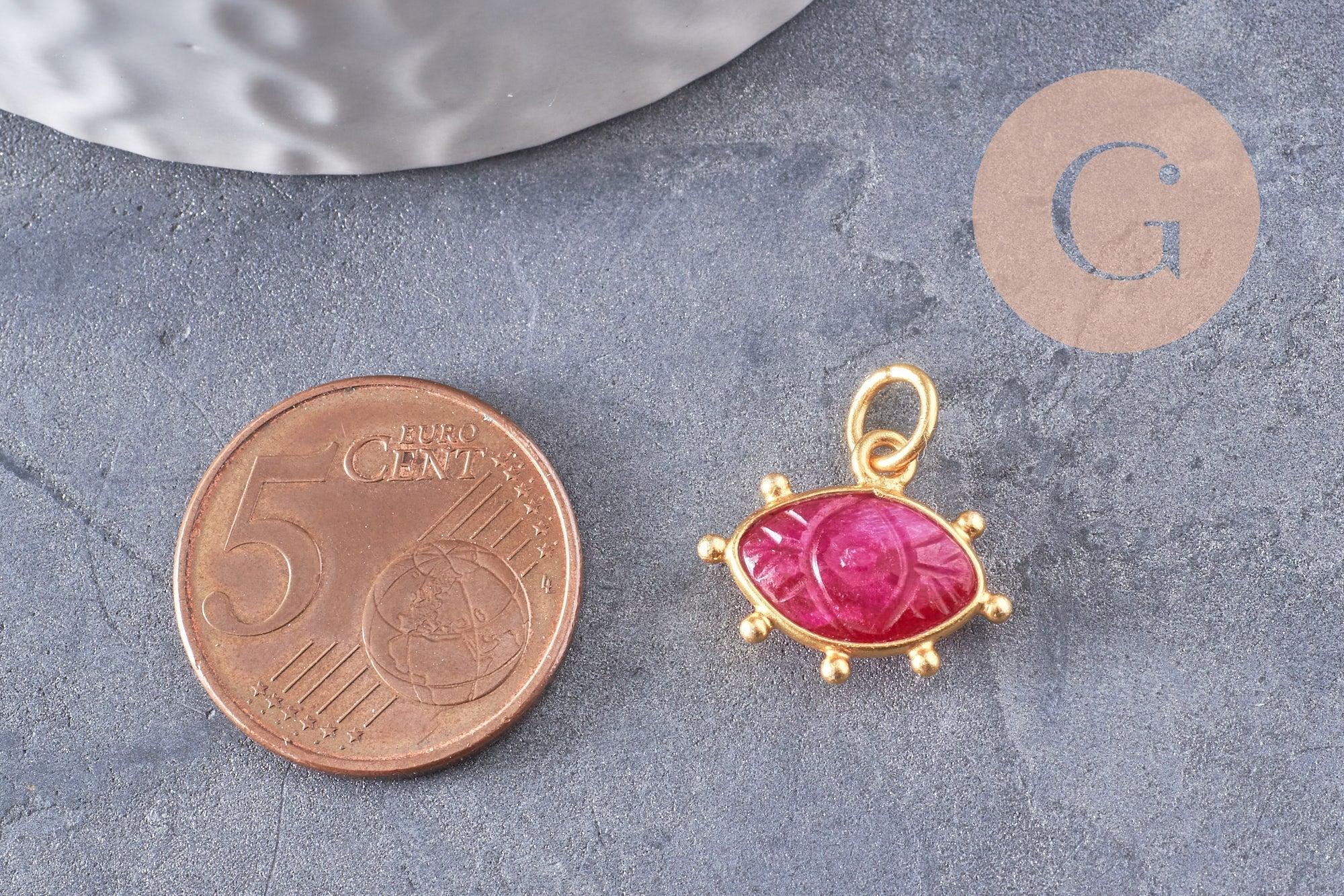 Pendentif oeil rubis naturel argent 925 doré 18K 15mm, x1 (G9869)
